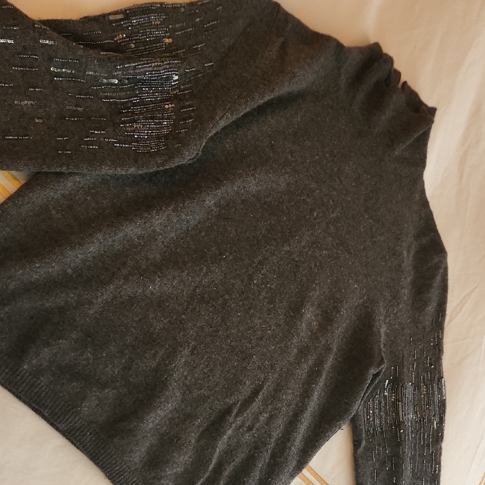 Valentino Cashmere  Charcoal Sweater with Sequin Accents